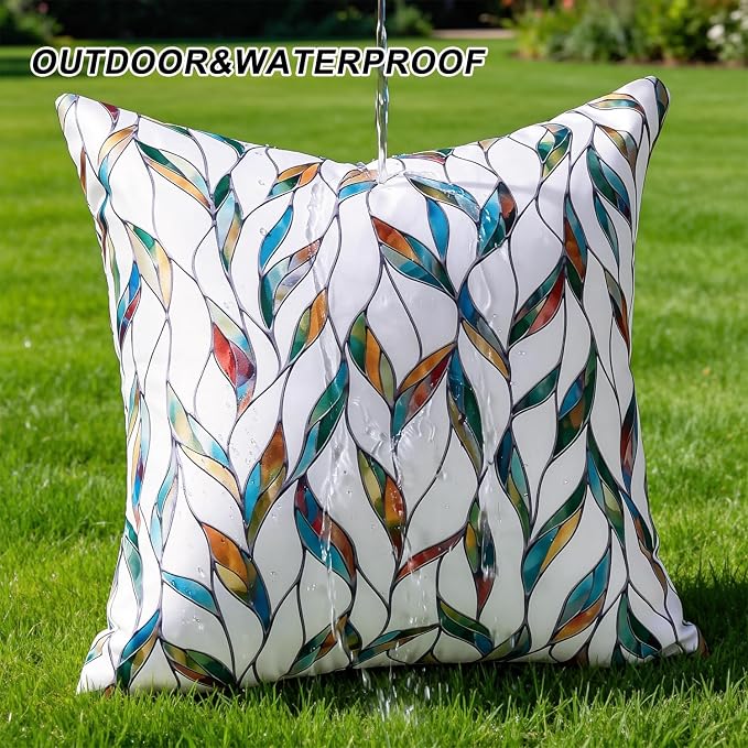 Outdoor Waterproof Pillow Covers Summer Decorative Throw Pillow Covers Tropical Leaves Couch Covers 18x18 Set of 2 Square Outdoor Floral Cushion Cases for Patio Furniture Garden Tent Balcony Bench