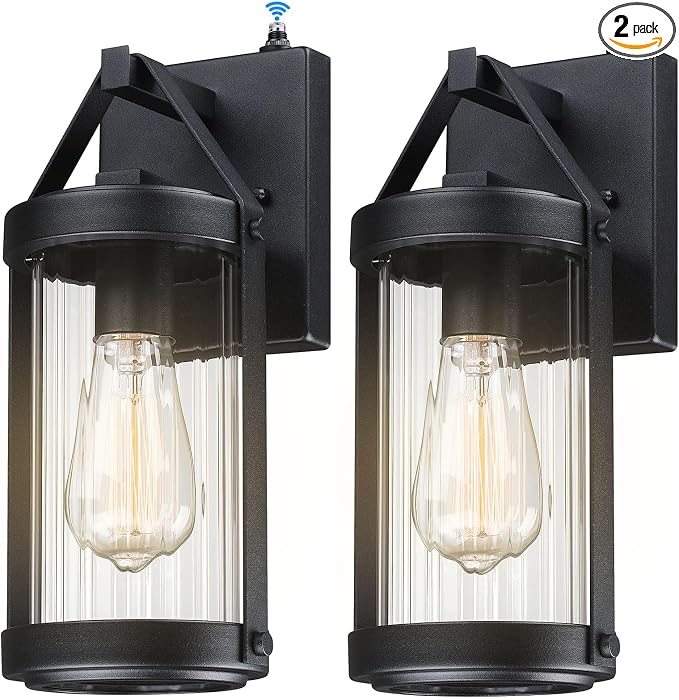 2 Pack Dusk to Dawn Sensor Black Outdoor Wall Sconce Lightings | Exterior Porch Lantern Waterproof Outside Garage Light Fixtures Wall Mount for House Patio Entryway