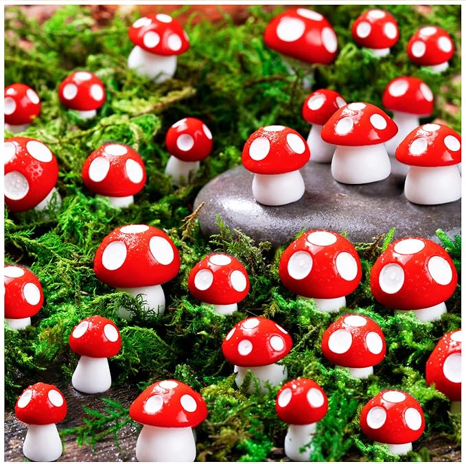 60 Pcs Mini Resin Mushrooms, 0.7" 0.5" 0.4" | Tiny Fairy Garden Decor, Little Fake Mushroom Miniatures Statue, For Bonsai Micro Landscape Craft