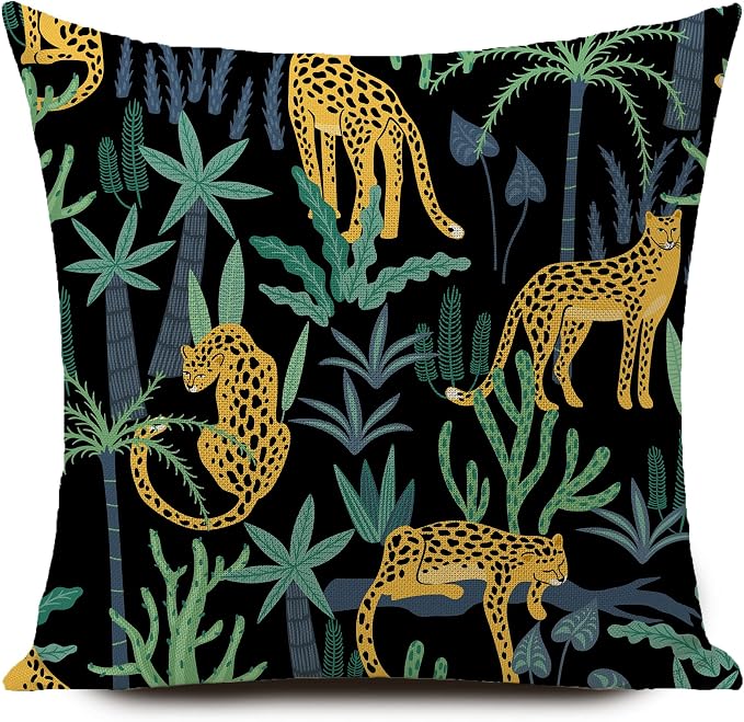 Outdoor Waterproof Throw Pillow Covers Jungle Leopard Tropical Cushions Pillows Case 18x18 Inch Set of 4 Patio Furniture Pillows Decorative for Home Garden Sofa Couch