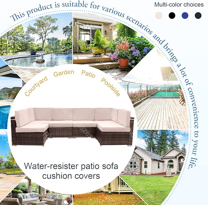 14Pcs Patio Cushion Covers, Furniture Cushion Slipcovers, 24.8"x24.8"x3.14" | Outdoor Cushion Slipcovers, Water Resistant Fabric, Zipper Design, Fits Patio Sectional Furniture