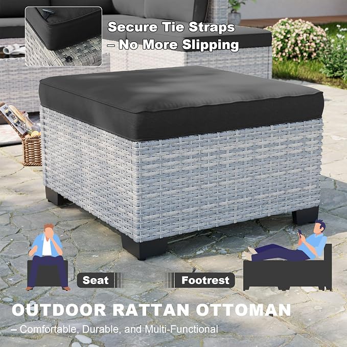 12-Piece Patio Furniture Set, Outdoor Patio Furniture with Swivel Chairs Set, Ottomans, Modular Patio Sofa, Dual-Strand Wicker Rattan, Rust-Resistant Frame, Black