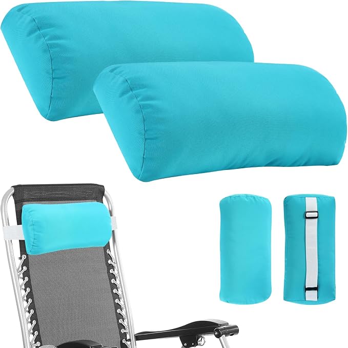 Headrest Pillow for Patio Chaise Lounge, 2 Packs Head Pillow with Elastic Band for Zero Gravity Lounge Chair, Head Neck Rest Pillow Lumbar Pillow, Blue