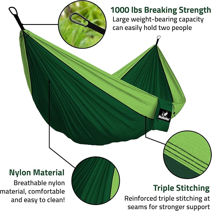 MalloMe Camping Hammock for Adults & Kids - Portable Hammocks for Outside - Hamacas para Adultos Outdoor Single & Double Two 2 Person Hammock - Hamaca/Hamacs/Amacas Heavy Duty Tree Travel Hamock