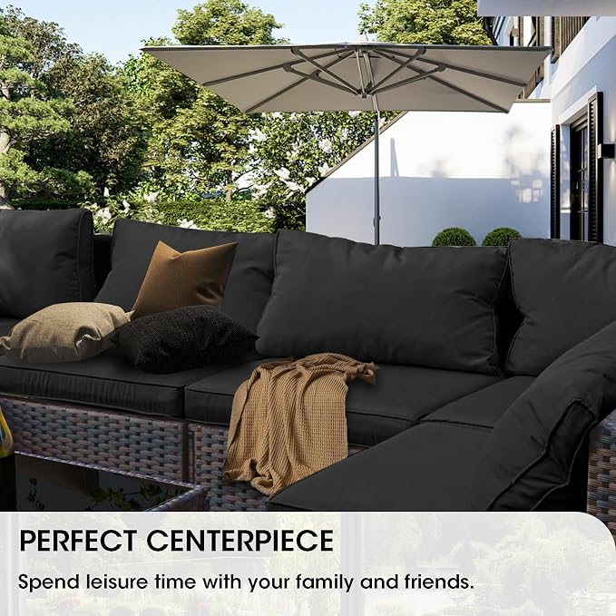 Grezone 15 Piece Patio Furniture Set with 44" Fire Pit Table, Outdoor Sectional Couch, PE Rattan Patio Conversation Sets with 4inch Cushions for Backyard Black