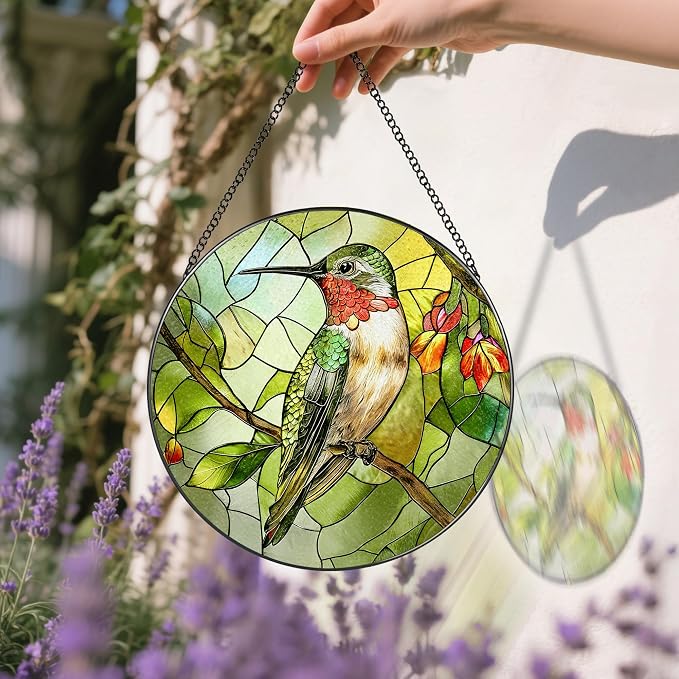 Stained Glass Window Hanging, 8" Stained Glass Hummingbird Suncatcher, Hummingbird Gifts for Women | Christmas, Mother’s Day, Easter, Birthday Gifts for Mom, Grandma, Nana, Wife, Sister & Bird Lovers