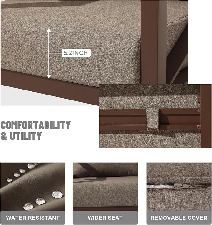 3-Piece Oversized Aluminum Patio Furniture Set, Outdoor Deep Seating Conversation Sofa Set with Coffee Table, 5.2" Cushions, All-Weather Rust-Proof Frame for Backyard, Deck, Balcony-Brown