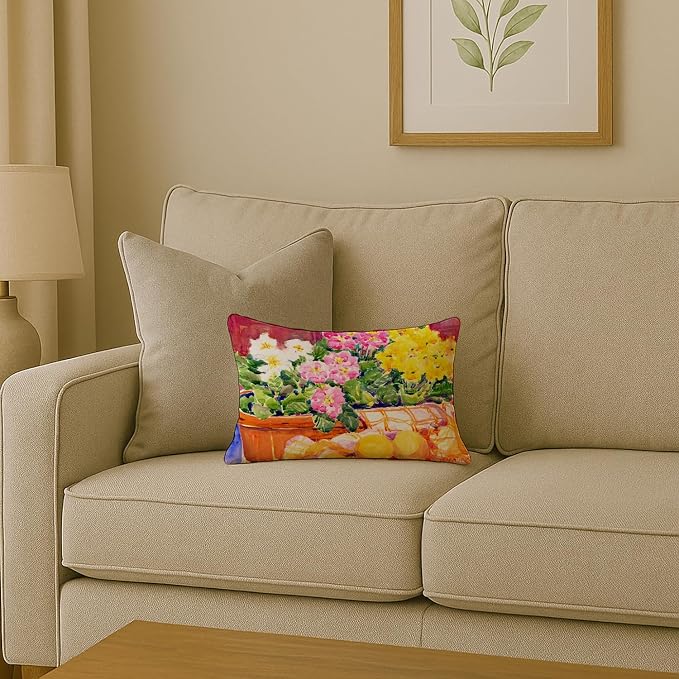 Caroline's Treasures 6061PW1216 Flower - Primroses Canvas Fabric Decorative Pillow Machine Washable, Indoor Outdoor Decorative Pillow for Couch, Bed or Patio, 12HX16W