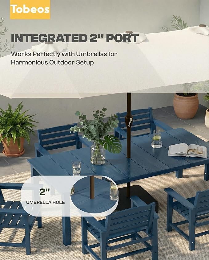 5-Piece Outdoor Dining Set, 10x10FT Cantilever Umbrella for 4,Navy Blue