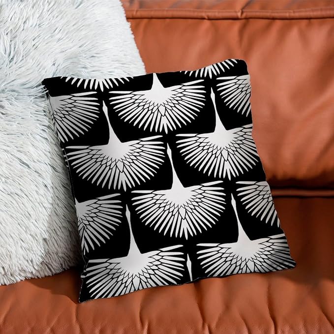 White Cranes Cushion Cases Black and White Lily Geese Flock Throw Pillow Cover Farmhouse Outdoor Waterproof Decorative Pillow Cover for Couch Garden Tent Balcony 24x24 in