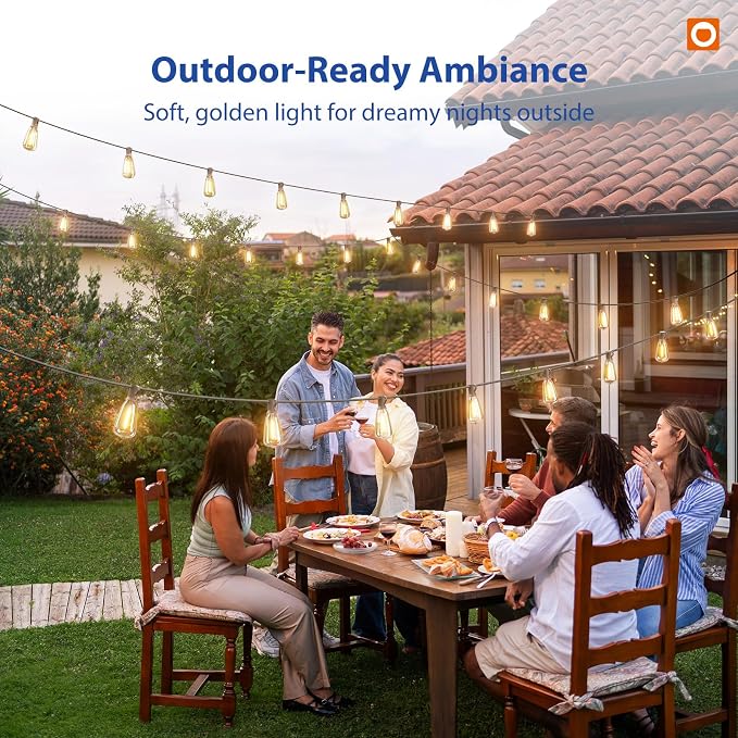 addlon 100FT(50FT*2) Outdoor String Lights ST38 LED with Remote Waterproof | 54 Dimmable Shatterproof Replaceable Bulbs, Connectable Hanging Strand for Porch Backyard Patio Garden Deck Outside, Timer