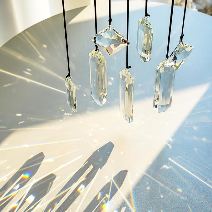 Set 7 Clear Crystal Prisms Suncatchers Window Hanging, Modern Grief Gift | Hanging Crystals,Glass Ornament For Christmas Tree,Rainbow Maker,Sun Catcher Indoor Window,Home Garden Decoration,Glass Prism