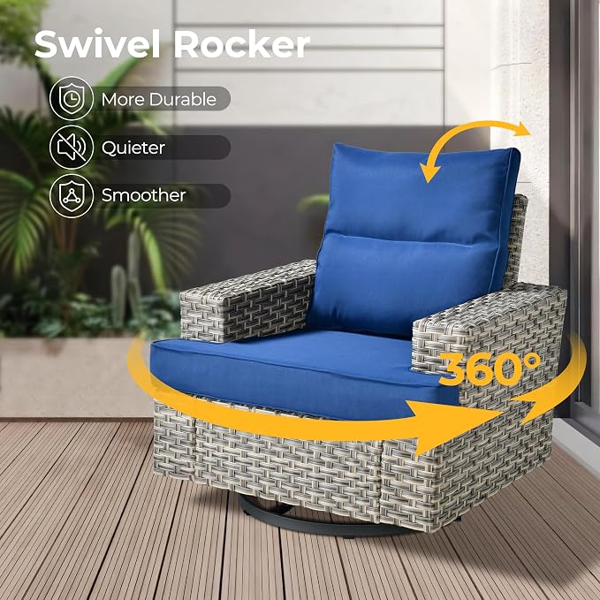 HOOOWOOO Outdoor Sectional Patio Furniture Set,9 Pieces Wicker Conversation Sets L Shaped Couch,Extra Deep Out Door Sofa Outside Furniture with Swivel Chairs,Navy Blue