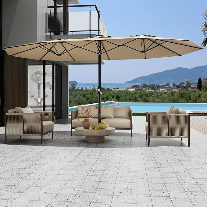 13ft Patio Umbrella with Double Canopy, Commercial Grade Extra Large Outdoor Market Umbrella for Patio Table, Pool & Backyard, Heavy Duty Aluminum Pole & Fiberglass Ribs, Parasol-Style Fabric, No Base