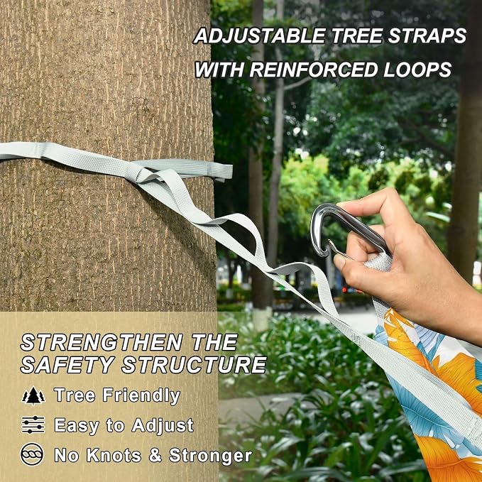 Camping Hammock Outdoor Hammocks for Outside Blue Palm Tree Blue Beach Trees Portable Lightweight with Pockets Tree Straps Indoor
