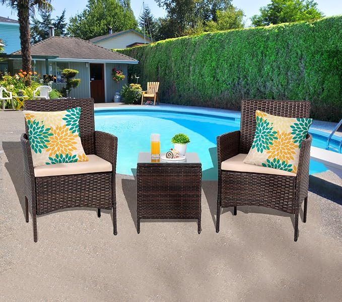 Yellow Blue Dahlia Floral Outdoor Pillow Covers 18x18 Set of 2 Waterproof Abstract Flower Summer Decorative Outdoor Pillow Covers for Patio Furniture Porch Couch Home Decoration (Teal Orange)