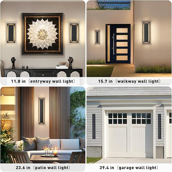 24 in Long Outdoor LED Wall Lights Exterior Lighting Fixtures,36W | Black Modern Exterior Garage Wall Light,Outside Light Fixture For House,Patio,Front Porch,Outdoor Wall Sconce,3000K, 1 Pack