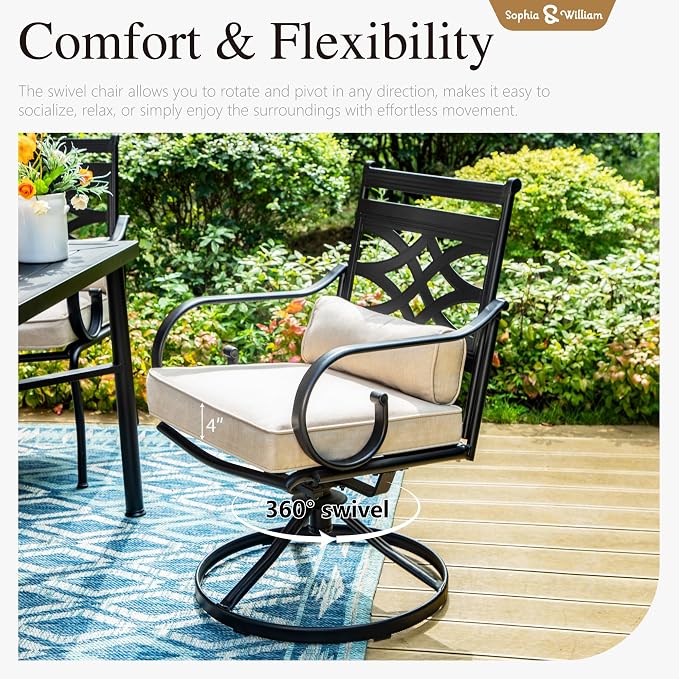 Sophia & William for 6 Patio Dining Chairs Umbrella Swivel Chairs 13ft Blue | 59", Fixed Chairs, Removable Cushions, Metal Frame, Cushions