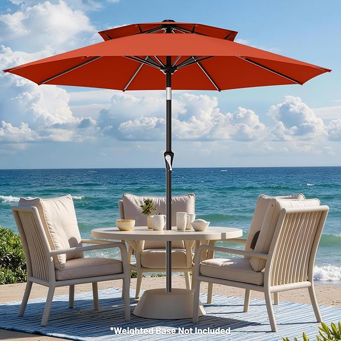 AreShark 9ft 2 Tiers Patio Umbrella - Outdoor Umbrella Waterproof UV Protection, Market Table Umbrella w/Push Button Tilt&Crank for Pool, Porch, Garden(Red)