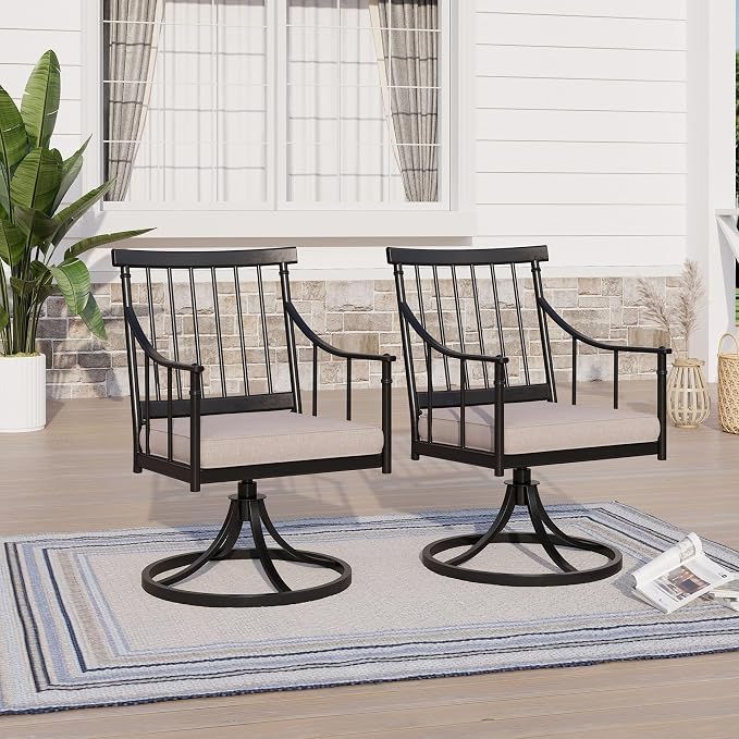 Sophia & William Swivel Rocker Chairs, Set of 6, 360° Swivel, Wrought Iron | Steel, Padded Cushions, E-Coated, All-Weather