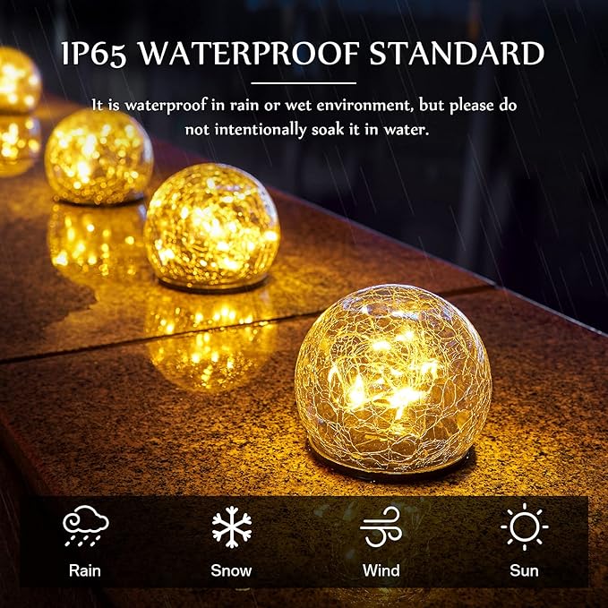 Honoson 3.9 Inch Solar Globe Lights Outdoor - Waterproof Cracked Glass Balls for Lawn Patio Yard Backyard Decorations, Warm White Solar LED Lights with Easy Installation,Durable Design (8 Pcs)
