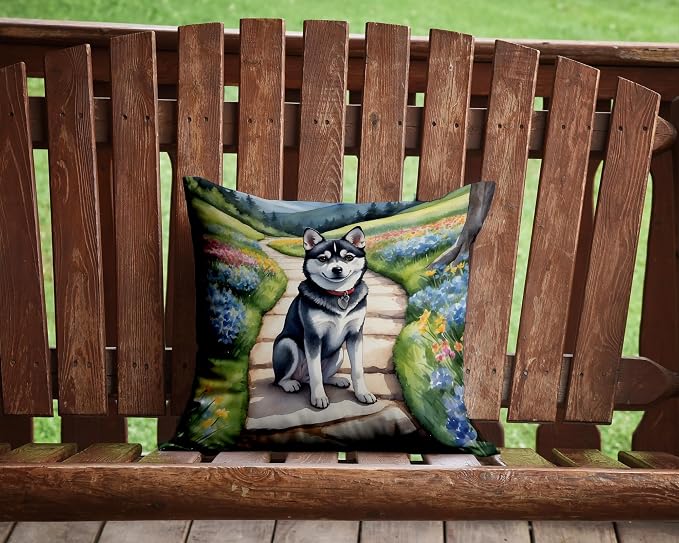 Caroline's Treasures Alaskan Klee Kai Spring Garden Throw Pillow Machine Washable, Indoor Outdoor Decorative Pillow for Couch, Bed or Patio, 14Hx14W