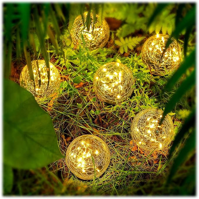 Honoson 3.9 Inch Solar Globe Lights Outdoor - Waterproof Cracked Glass Balls for Lawn Patio Yard Backyard Decorations, Warm White Solar LED Lights with Easy Installation,Durable Design (8 Pcs)
