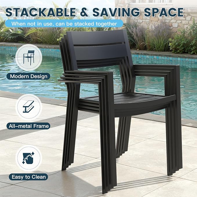 VICLLAX Patio 5 Pieces Outdoor Dining Set for 4, Wrought Iron Metal Outdoor Table and Chairs Set, 38" Square Table with Umbrella Hole and 4 Stackable Chairs for Lawn, Garden, Porch, Black