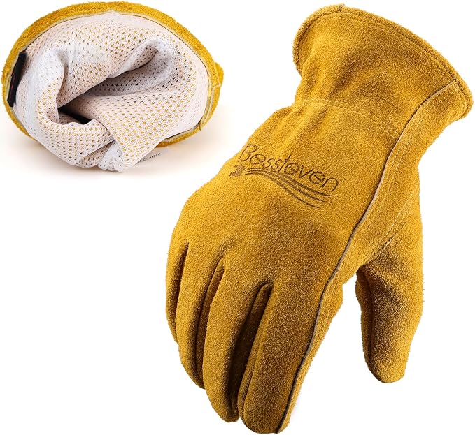Leather Gardening Gloves for Men Women: Thorn Proof Cowhide Work Gloves | Garden Gloves for Yard Work, Reinforced Palm, Puncture Resistant, Breathable, for Rose Pruning, Heavy Duty, Construction