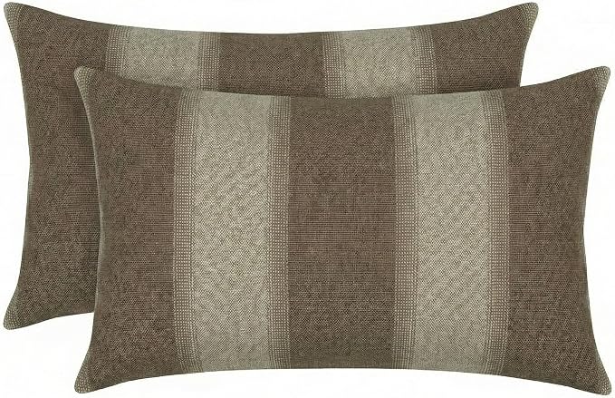 RSH DECOR: Sunbrella Lumbar Throw Pillows Set of 2 | 20" x 12" | Water and Fade-Resistant Performance Fabric | Outdoor Pillow Covers with Down-Alternative Inserts | Made in USA (Pure Intent Mink)