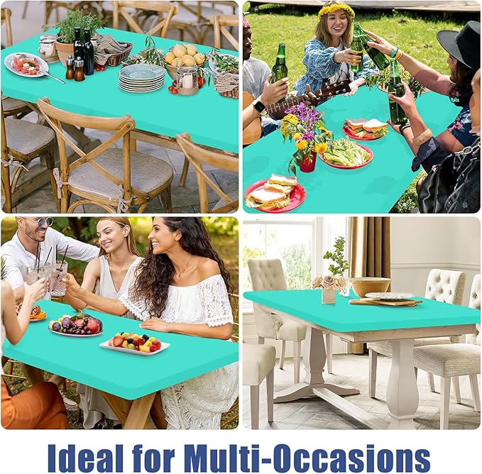 Moosfor Spandex 8 Foot Rectangle Table Cloth 2 Pack, Elastic Fitted Tablecloths for Picnic, Stretch Washable Patio Table Cover for Outdoor, Camping, Banquet and Parties(Aqua Blue, 30"x96")