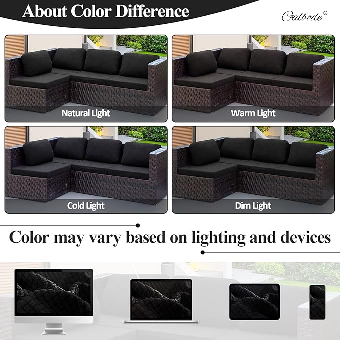 CALBODE 8Pcs Outdoor Stretch Cushion Covers,Waterproof Outdoor Chair Cushion Covers for Patio Furniture, Washable Jacquard Couch Covers Replacement for Patio Furniture(Black, Cover Only)