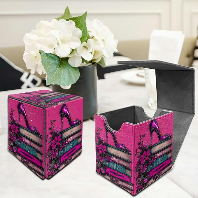 Deck Box for MTG, Cards Storage Box Fits 120+ Sleeved, Leather Medium Size Strong Magnetic Closing Card Case for Board Games Magic TCG CCG Baseball Collection, Pink High Heels