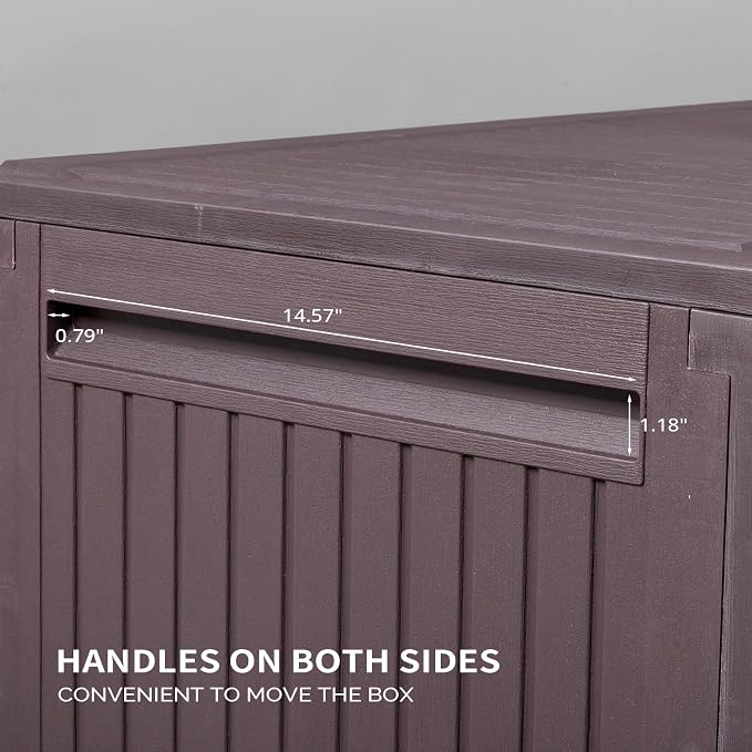 Brown 90 Gal Outdoor Storage Deck Box, Patio Container for Garden Tools, Seat Chest for Backyard Deck Balcony, Patio Storage Chest Deck Box for Cushions, Garden Tool Organizer 45.6"L x 19.5"W x 23.2"H