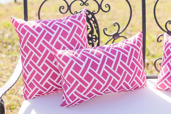 RSH DECOR: Lumbar Throw Pillows Set of 2 | 20” x 12" | All-Weather Spun Fabric | Water and Fade-Resistant | Outdoor Support Pillows for Patio Furniture | Midnight Melody Pink