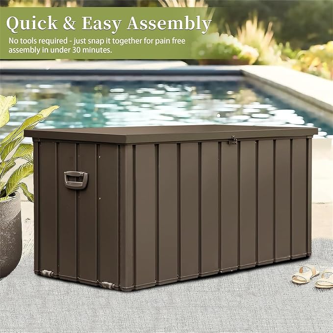 Ditkoko 160 Ourdoor Gallon Deck Box, Waterproof Storage Container with Lockable Lid, Package Delivery Box for Patio Furniture, Patio Cushions, Gardening Tools, Pool and Sports Supplies - Brown