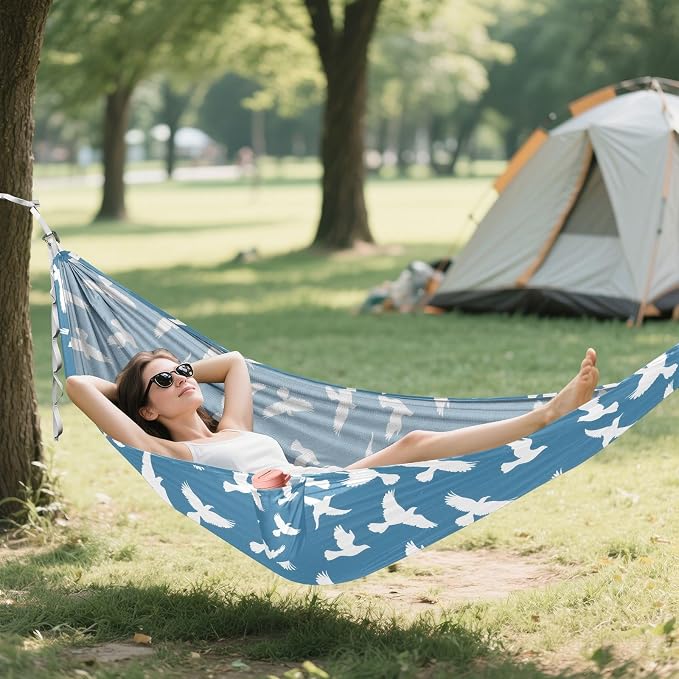 Camping Hammock Outdoor Hammocks for Outside Pigeon Blue Beach Trees Portable Lightweight with Pockets Tree Straps Indoor