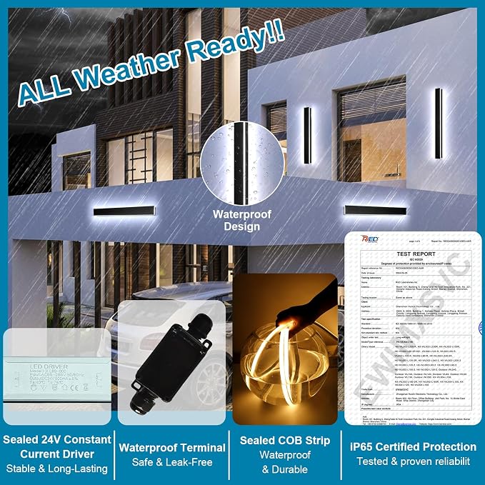 2 Pack 31.5inch Modern Outdoor Wall Light, 2700k-6500k Dimmable Long Exterior Light Fixtures Wall Mount, LED Linear Outdoor Wall Sconce Lights, IP65 Waterproof Outside Garage Lights for House