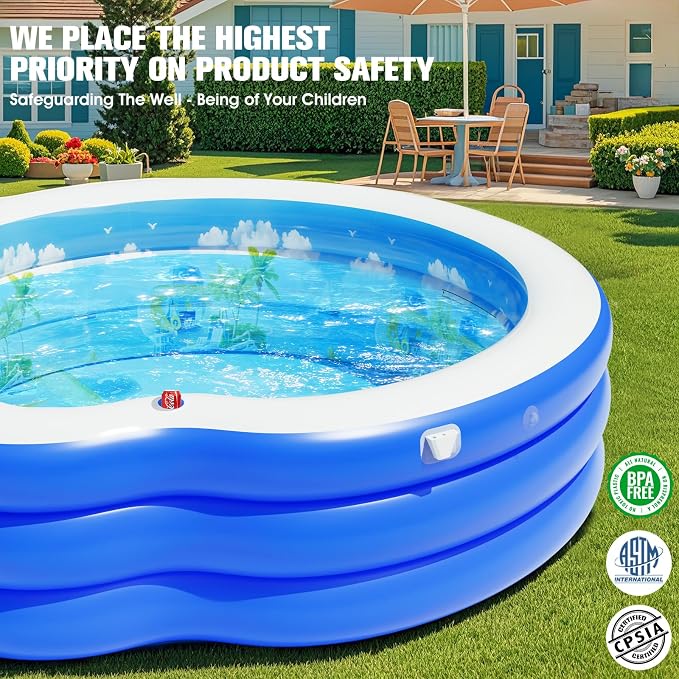 2026 Upgraded Inflatable Pool with Canopy, Inflatable Family Lounge Pool, Round Blow Up Pool for Adult with Bench & Backrest, Swim Center Easy Backyard Pools for Adults, 90"x90"x80", Light Blue