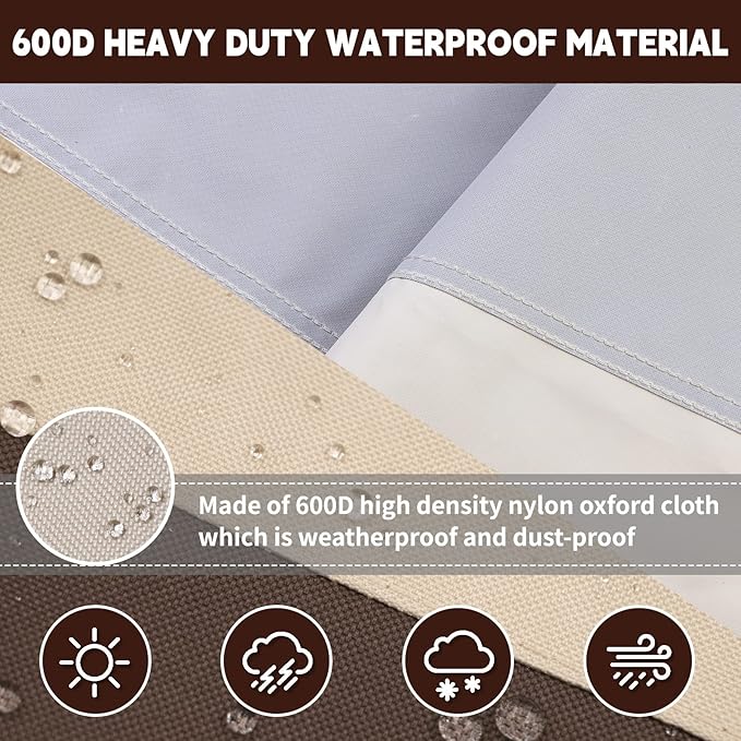Round Patio Furniture Cover 60 Inch Waterproof, Heavy Duty UV Protection Outdoor Chair Covers for All Seasons, Durable Weatherproof Patio Table Covers with Tie (Beige & Brown，96" DIAx28 H)