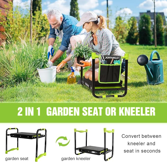 10.9in Wide Foldable Garden Kneeler and Seat, Heavy Duty with Thick Pad | Garden kneeler seat for seniors, Thick kneeling pad, Gardening stool, Foldable, Kneel & sit stool, Planting & weeding aid