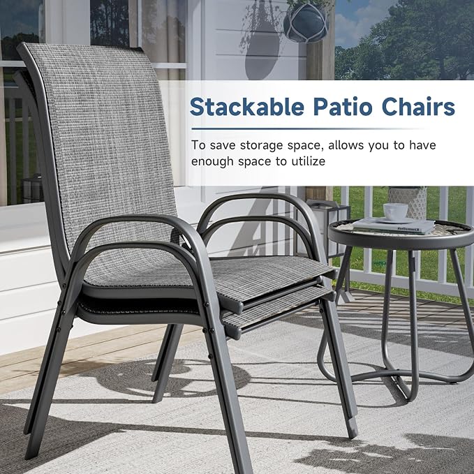 Amopatio 5 Pieces Patio Dining Set for 4, Outdoor Table and Chairs, 4 All Weather Stackable Patio Chairs, 39" Patio Spliced Round Table with Umbrella Hole, for Deck, Backyard, Garden, Gray
