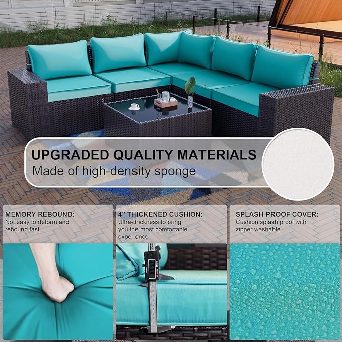 Kullavik 12PCS Outdoor Patio Furniture Set PE Wicker Rattan Sectional Sofa Patio Conversation Sets,Blue
