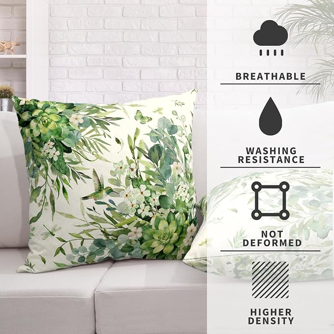 Eucalyptus Leaves Pillow Covers Watercolor Greenery Throw Pillow Covers 18x18 Set of 2 Spring Sage Green Leaf Floral Pillow Cases Green Succulent Cushion Cases for Home Sofa