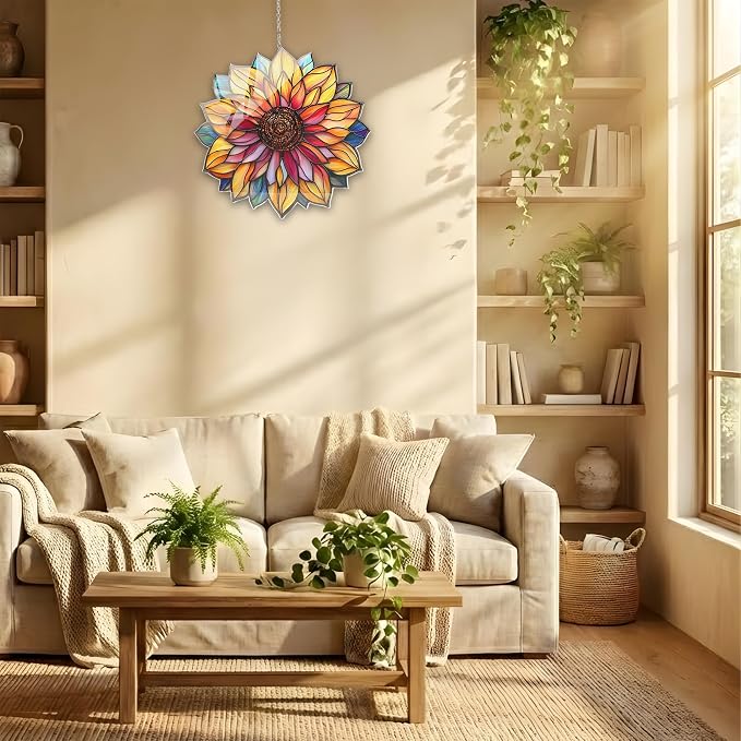 Colorful Sunflower Acrylic Suncatcher, Boho Suncatchers for Window Hanging Ornament, Stained Glass Effect Art Garden Decor for Flower Lover, Gifts for Mother's Day, Mom, Grandma, Wife, Women, Nana