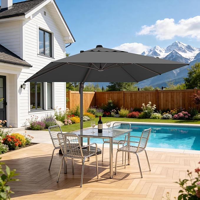 10' X 10' Patio Umbrella Cantilever Outdoor Rectangle Umbrella, Heavy Duty 360°Rotation Offset Umbrella for Garden Deck Pool Patio, Grey