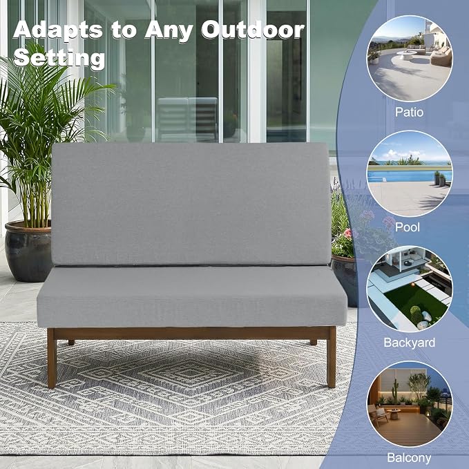 Pia Ricoo 4 Piece Patio Furniture Sets, Outdoor Loveseat Sofa Set with 2 Chairs & Coffee Table, Patio Conversation Set for Backyard, Deck, Lawn, Gray