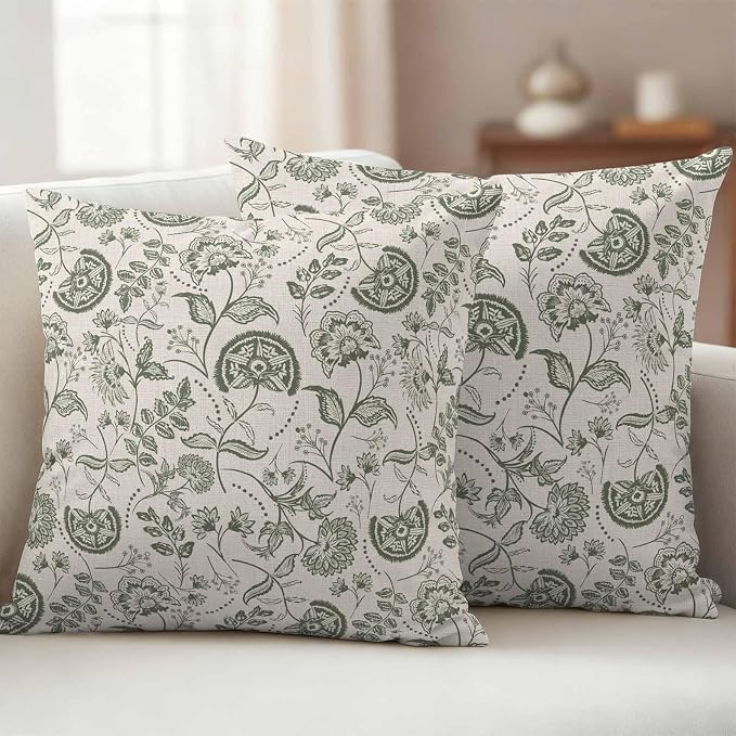 Outdoor Pillow Covers 26x26 Set of 2, Retro Spring Floral Waterproof Patio Throw Pillow Covers for Couch Sofa Chair, Summer Botanical Vintage Farmhouse Decorative Pillowcases for Throw Pillows