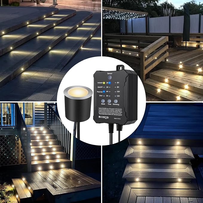 Dimmable LED Deck Lights with Timer and Photocell Sensor and Protecting Shell φ32mm,20Pack Outdoor LED Smart Deck Lighting IP67 Waterproof for Garden,Yard Stair, Patio, Floor Decoration