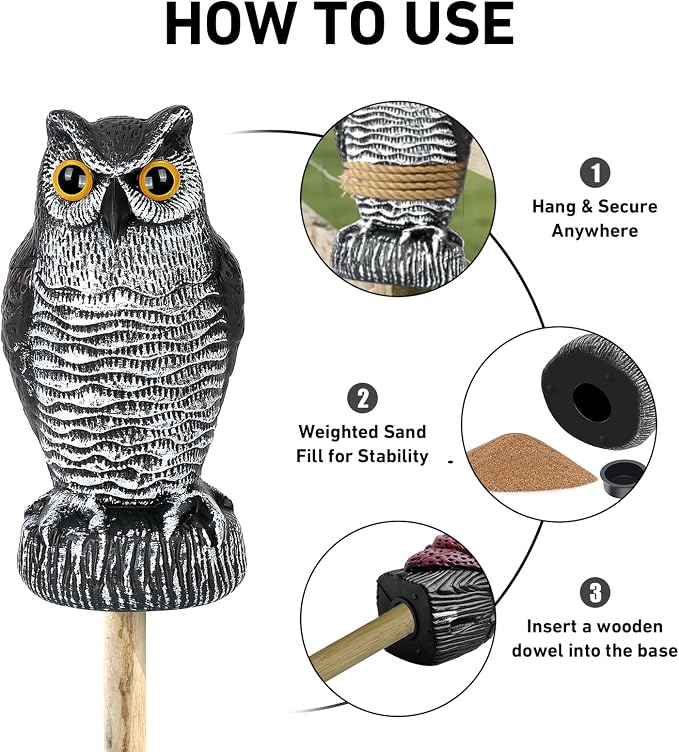 3-Pack Realistic Owl Statues for Outdoor Decor – Garden, Yard, Patio Decoration – Lifelike Bird Sculpture for Bird Control